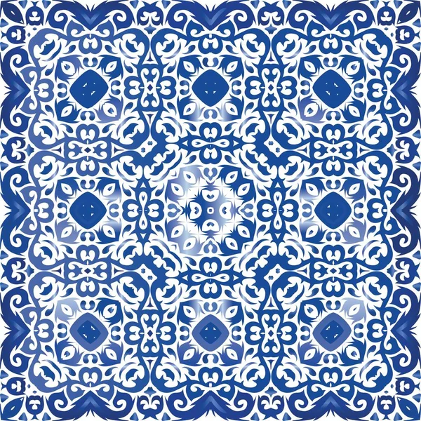 Portugiesische Azulejo Fliesen Vektornahtloser Musterrahmen Modernes Design Blauer Antiker Hintergrund — Stockvektor
