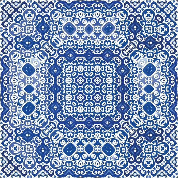 Ornamental Azulejo Dekorasi Ubin Portugal Desain Geometrik Pola Template Vektor - Stok Vektor