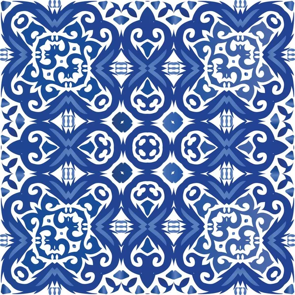 Ethnische Keramikfliese Portugiesischer Azulejo Vektor Nahtlose Musterillustration Geometrisches Design Blaues — Stockvektor