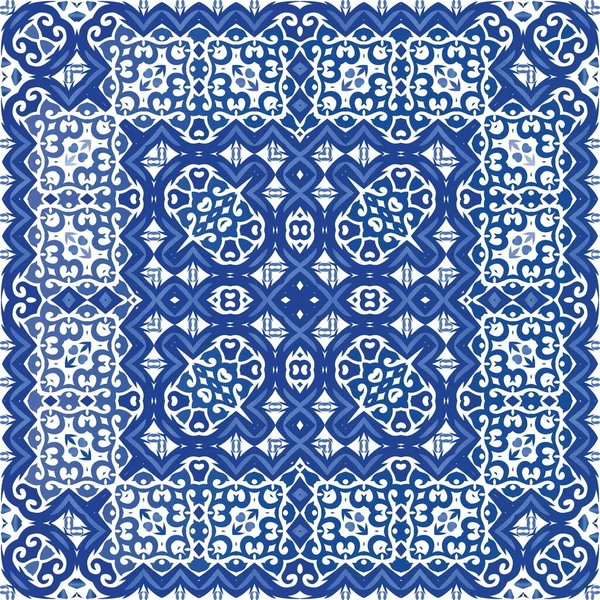 Azulejo Português Ornamentado Tradicional Folheto Padrão Sem Costura Vetorial Design — Vetor de Stock