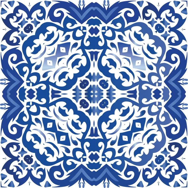 Cerâmica Azulejana Ornamental Portuguesa Padrão Sem Costura Vetorial Arabesco Desenho — Vetor de Stock