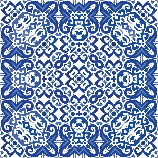 Decor Sierlijke Azulejo Portugal Tegels Vector Naadloze Patroon Trellis Handgetekend — Stockvector