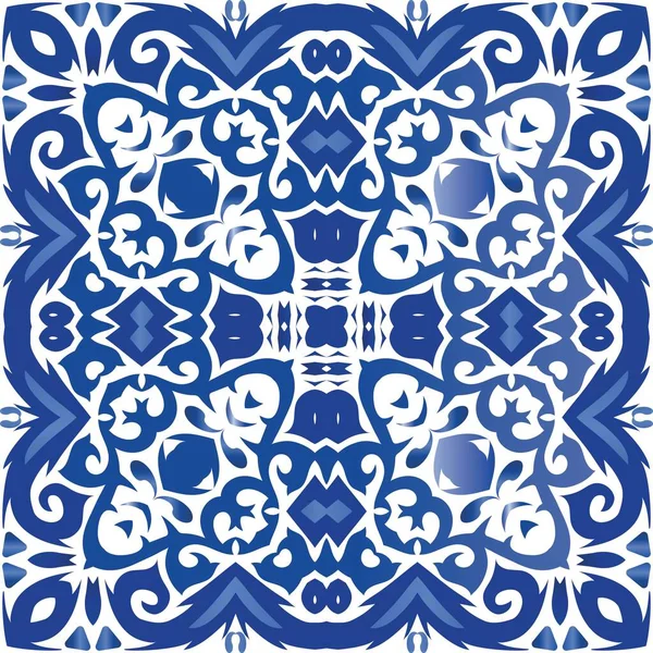 Decorative Color Ceramic Azulejo Tiles Graphic Design Vector Seamless Pattern — Stock Vector