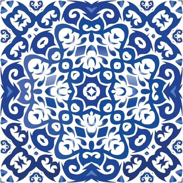 Portuguese Vintage Azulejo Tiles Bathroom Design Vector Seamless Pattern Arabesque — Stock Vector