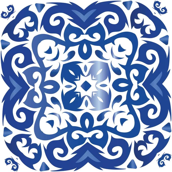 Cerámica Azulejo Portuguesa Antigua Cartel Patrón Sin Costura Vectorial Diseño — Vector de stock