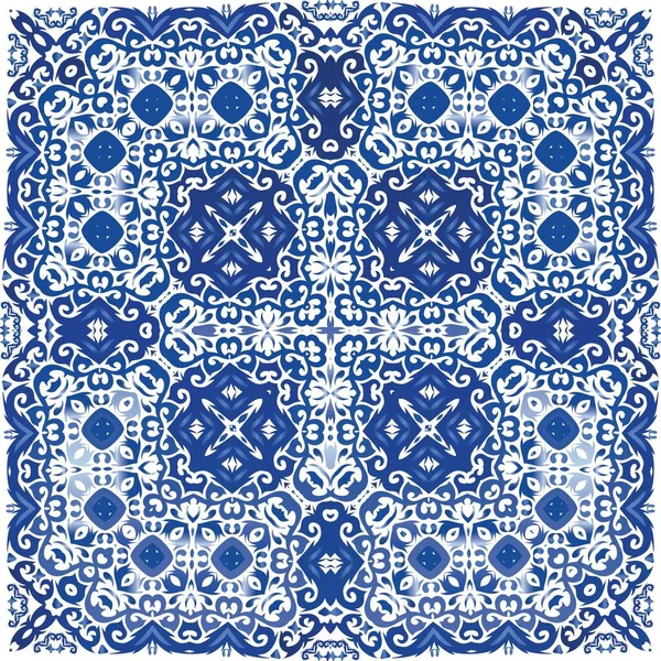 Azulejo Portugués Ornamental Cerámica Cartel Patrón Sin Costura Vectorial Diseño — Vector de stock