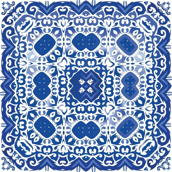 Azulejo Portugués Ornamental Cerámica Textura Patrón Sin Costura Vectorial Diseño — Vector de stock