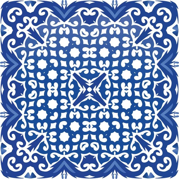 Traditionell Utsmyckad Portugisisk Azulejo Sömlös Mönsteraffisch Kreativ Design Blå Abstrakt — Stock vektor