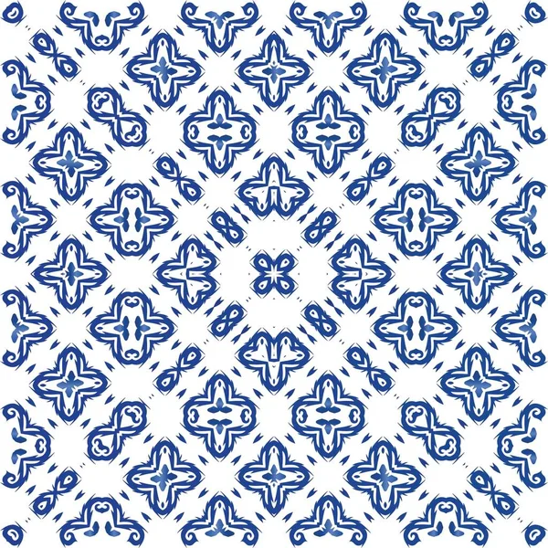 Portuguese Ornamental Azulejo Ceramic Vector Seamless Pattern Illustration Kitchen Design — Stock Vector
