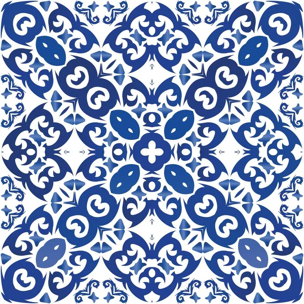 Cerâmica Antiga Portuguesa Azulejo Desenho Desenhado Mão Cartaz Padrão Sem — Vetor de Stock
