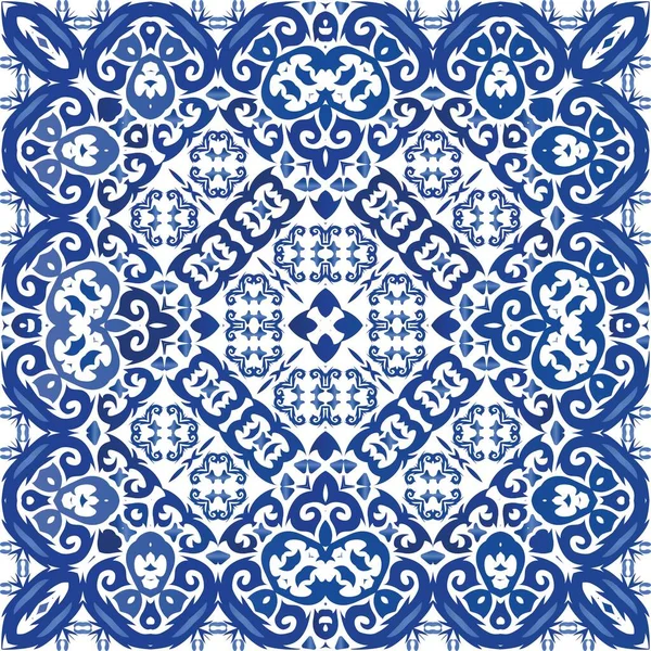 Etnische Keramische Tegels Portugees Azulejo Handgetekend Ontwerp Vector Naadloze Patroon — Stockvector