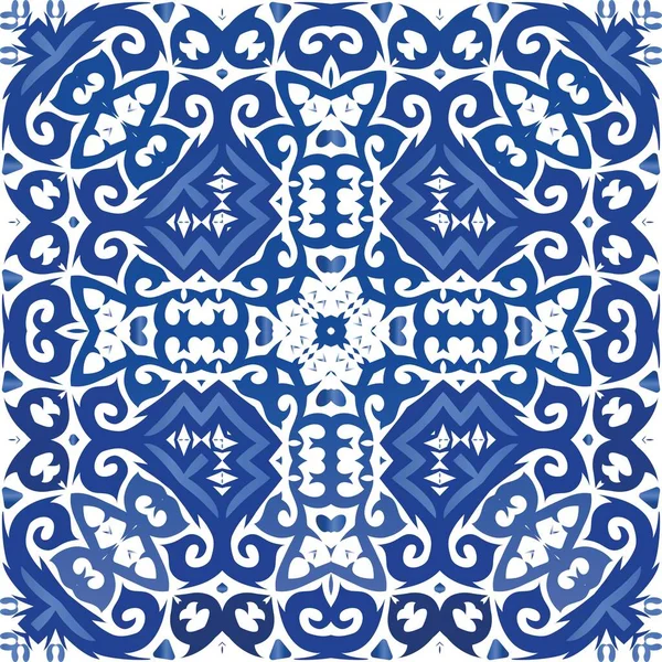 Antiek Portugees Azulejo Keramiek Universeel Ontwerp Vector Naadloze Patroon Poster — Stockvector