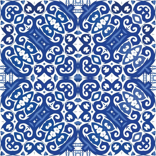 Decoración Azulejo Portugal Azulejos Ornamentales Volante Patrón Sin Costura Vectorial — Vector de stock