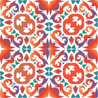 Meksika yapımı talavera fayansları. Geometrik tasarım. Vektörsüz model kavramı. Yastıklar, baskılar, duvar kağıtları, ağ arkaplanı, havlular, yüzey dokusu için kırmızı antika arkaplan.