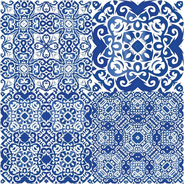 Antique Azulejo Tiles Patchwork Vector Seamless Pattern Elements Original Design — Stock Vector