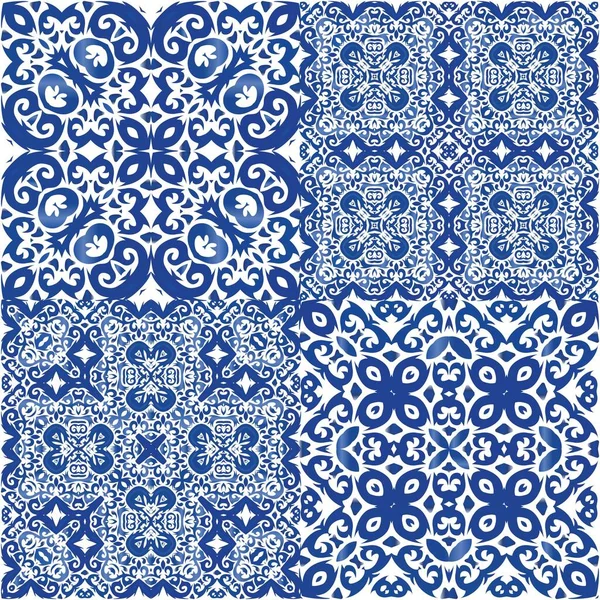 Cerámica Azulejo Portuguesa Antigua Diseño Gráfico Kit Patrones Sin Costura — Vector de stock