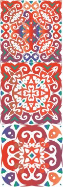 Geleneksel süslü Meksika Talavera 'sı. Bir dizi vektörsüz şablon. Evrensel tasarım. Ağ arkaplanı, baskı, yastıklar, yüzey dokusu, duvar kağıdı, havlular için kırmızı soyut arkaplan.