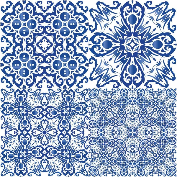 Telha Cerâmica Étnica Azulejo Português Cartaz Padrão Sem Costura Vetorial — Vetor de Stock