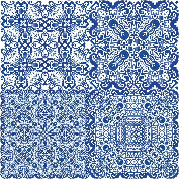 Ornamental Azulejo Dekorasi Ubin Portugal Desain Universal Tema Pola Vektor - Stok Vektor