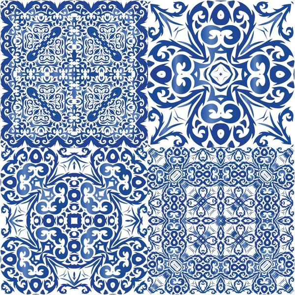 Portuguese Ornamental Azulejo Ceramic Vector Seamless Pattern Illustration Hand Drawn — Stock Vector