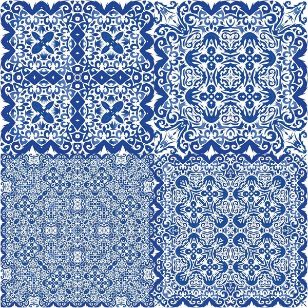 Ornamental Azulejo Portugal Tiles Decor Fashionable Design Kit Vector Seamless — Stock Vector