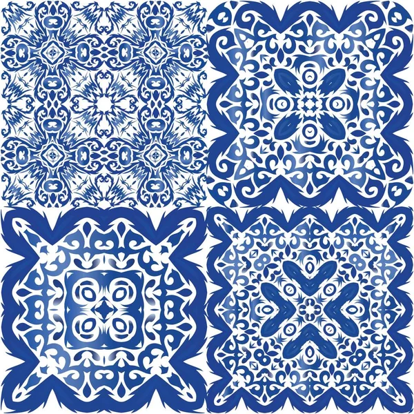 Cerâmica Antiga Portuguesa Azulejo Projeto Cozinha Coleção Padrões Sem Emenda — Vetor de Stock