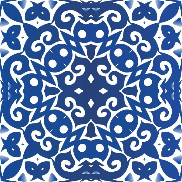 Baldosas Cerámicas Azulejo Portugal Volante Patrón Sin Costura Vectorial Diseño — Vector de stock