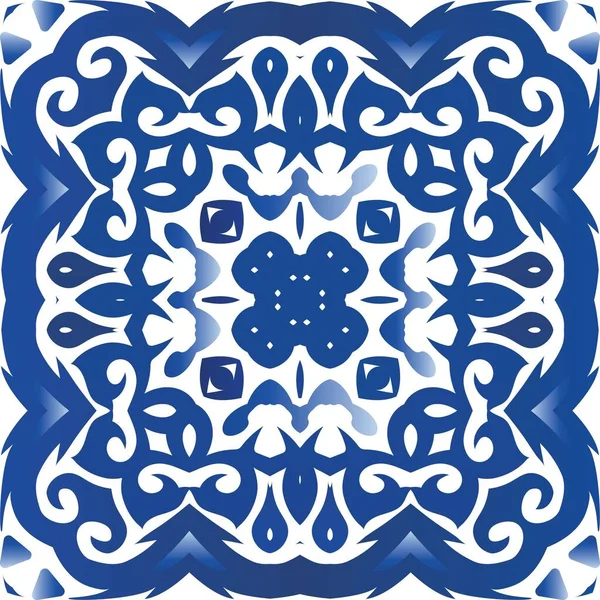 Keramické Dlaždice Azulejo Šablona Vektorového Vzorce Moderní Design Modré Etnické — Stockový vektor