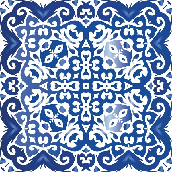 Dekorative Farbe Keramik Azulejo Fliesen Modernes Design Vektornahtloser Musterrahmen Blaue — Stockvektor