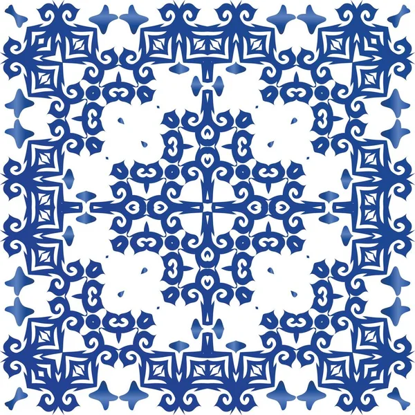Azulejo Português Ornamentado Tradicional Padrão Sem Costura Vetorial Aquarela Design —  Vetores de Stock