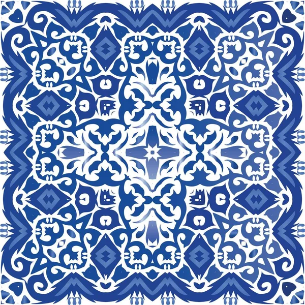 Antike Azulejo Fliesen Patchwork Badezimmerdesign Vektornahtloser Muster Flyer Blaues Spanien — Stockvektor