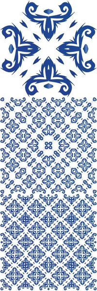 Azulejo Tradicional Portugués Ornamentado Vector Patrón Sin Costura Acuarela Diseño — Vector de stock