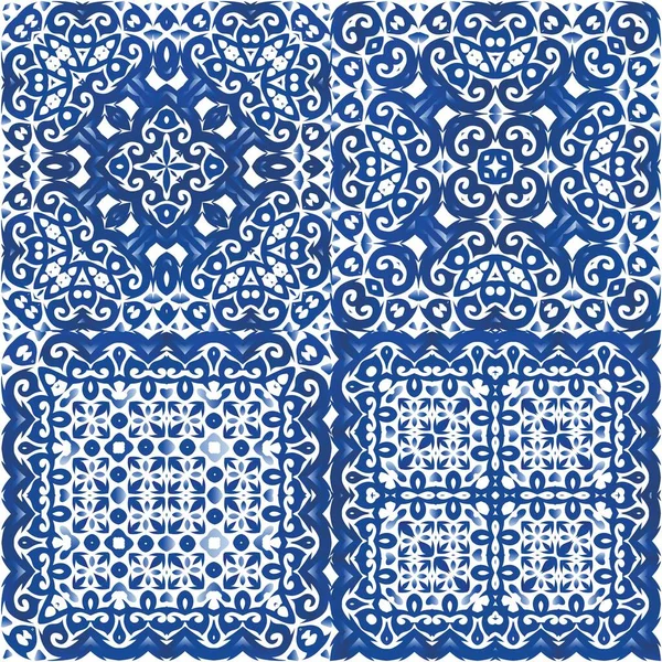 Azulejos Azulejo Portugal Projeto Cozinha Conjunto Padrões Sem Emenda Vetorial — Vetor de Stock