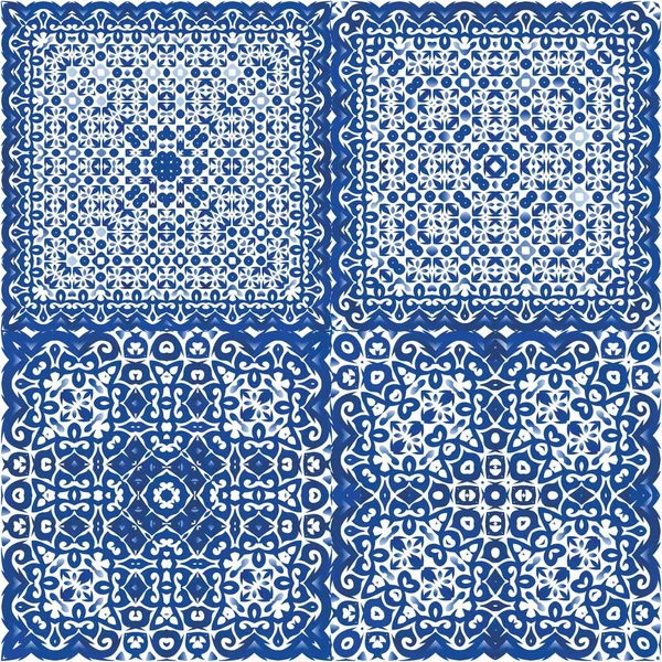 Decorative Color Ceramic Azulejo Tiles Universal Design Set Vector Seamless — Stock Vector
