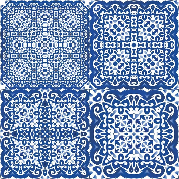 Cerâmica Azulejana Ornamental Portuguesa Coleção Padrões Sem Emenda Vetorial Design — Vetor de Stock