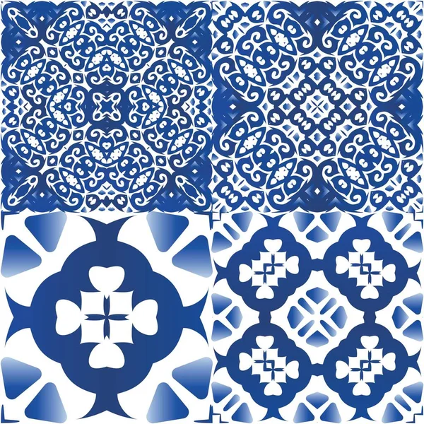Cerámica Azulejo Portuguesa Antigua Diseño Coloreado Colección Patrones Sin Costura — Vector de stock