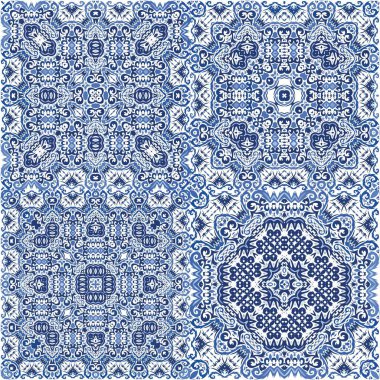 Süslü Azulejo Portekiz fayansları. Modern tasarım. Vektörsüz desenli elementler. Çarşaflar, akıllı telefon kılıfları, hatıra defterleri, çantalar ya da tişörtler için harika çiçek desenleri..