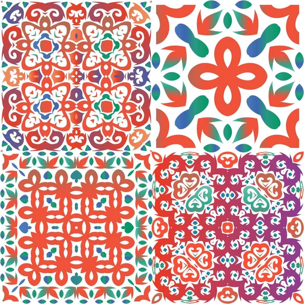 墨西哥观赏性塔拉维拉陶瓷 时尚的设计 矢量无缝模式的集合 红葡萄酒背景 印刷品 表面纹理 — 图库矢量图片