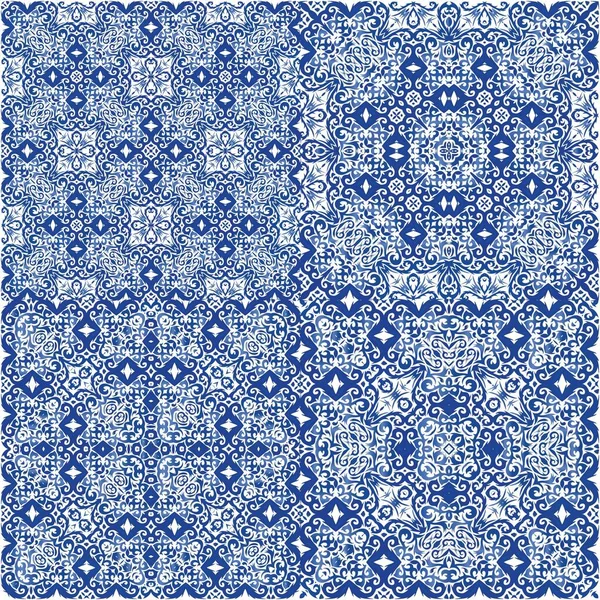 Cerámica Azulejo Portuguesa Antigua Tema Patrón Sin Costura Vectorial Diseño — Vector de stock