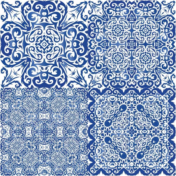 Azulejo Decorativo Azulejos Portugal Decoração Vector Elementos Padrão Sem Costura — Vetor de Stock