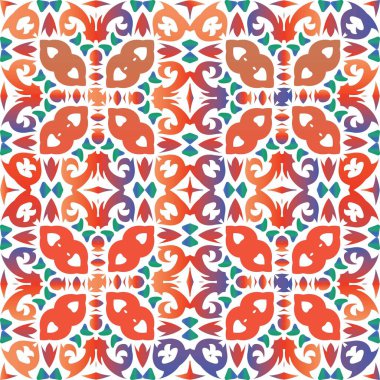 Meksika Talavera 'sında etnik seramik fayans. Vektör pürüzsüz desen teması. El yapımı tasarım. Yüzey dokusu, havlu, yastık, duvar kağıdı, baskı, web arkaplanı için kırmızı vintage süsleme.