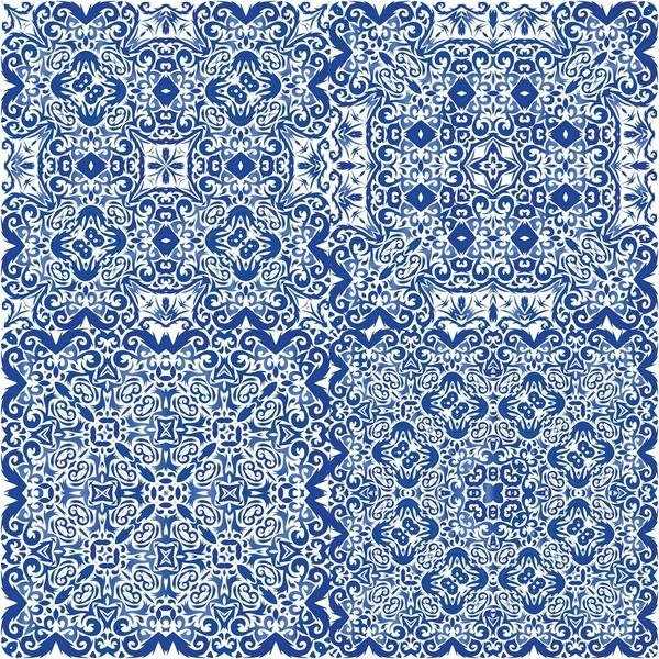 Azulejo Portugués Ornamental Cerámica Colección Patrones Sin Costura Vectores Diseño — Archivo Imágenes Vectoriales