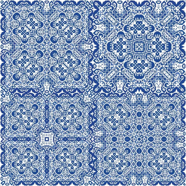 Decorative Color Ceramic Azulejo Tiles Collection Vector Seamless Patterns Stylish — Stock Vector