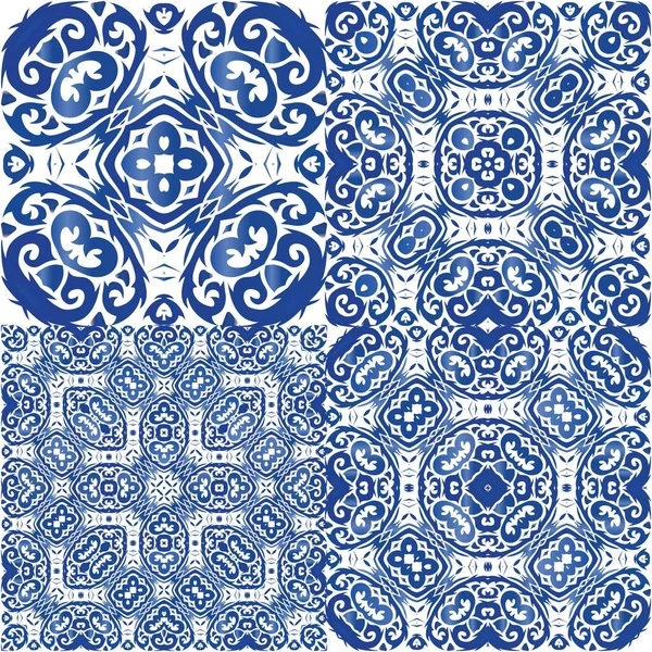 Ubin Azulejo Vintage Portugis Tema Pola Vektor Mulus Desain Gaya - Stok Vektor