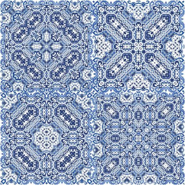 Antika azulejo döşeme yaması. Vektör pürüzsüz desen teması. Moda tasarımı. Çantalar, akıllı telefon kılıfları, tişörtler, çarşaflar veya koleksiyon defterleri için İspanya ve Portekiz dekoru.
