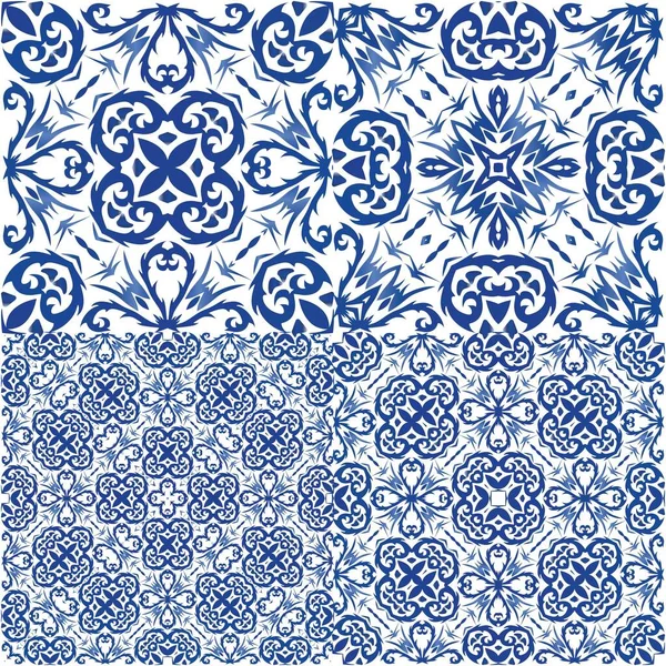 Cerâmica Antiga Portuguesa Azulejo Design Mínimo Vector Elementos Padrão Sem — Vetor de Stock