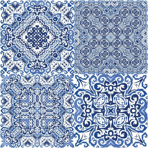 Azulejo Decorativo Azulejos Portugal Decoração Design Elegante Colagem Padrão Sem — Vetor de Stock