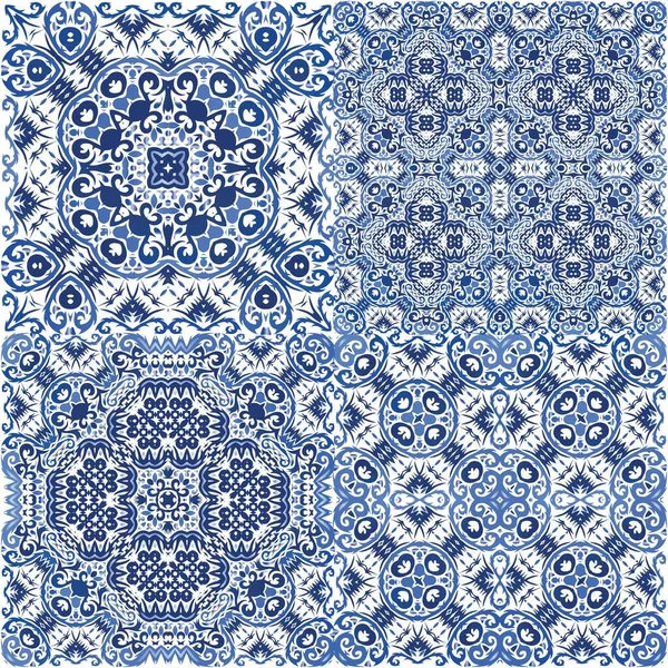 Cerámica Azulejo Portuguesa Antigua Textura Patrón Sin Costura Vectorial Diseño — Archivo Imágenes Vectoriales