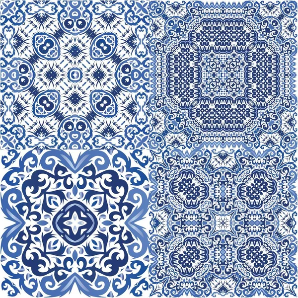 Decorative Color Ceramic Azulejo Tiles Vector Seamless Pattern Theme Geometric — Stock Vector