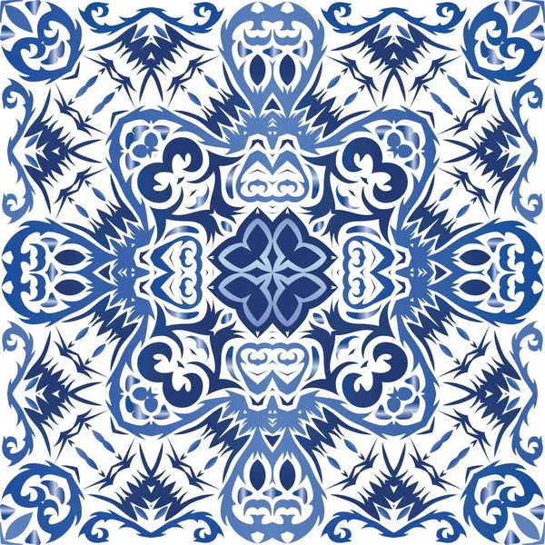 Traditionelles Portugiesisches Azulejo Vektor Nahtlose Mustertextur Universelles Design Blauer Abstrakter — Stockvektor